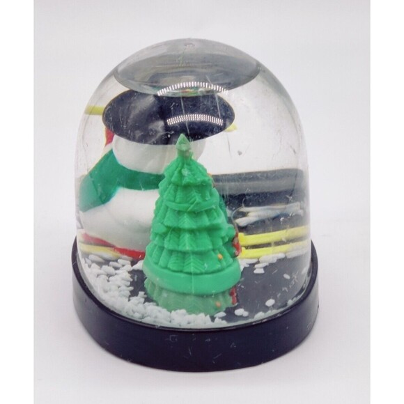 Vintage Christmas Snowglobe Dome Winter Skiing Snowman Dome 3" Holiday Tree Nice - Picture 4 of 12